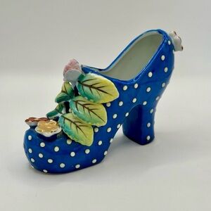 Blue Polka Dot Ceramic Shoe Decor